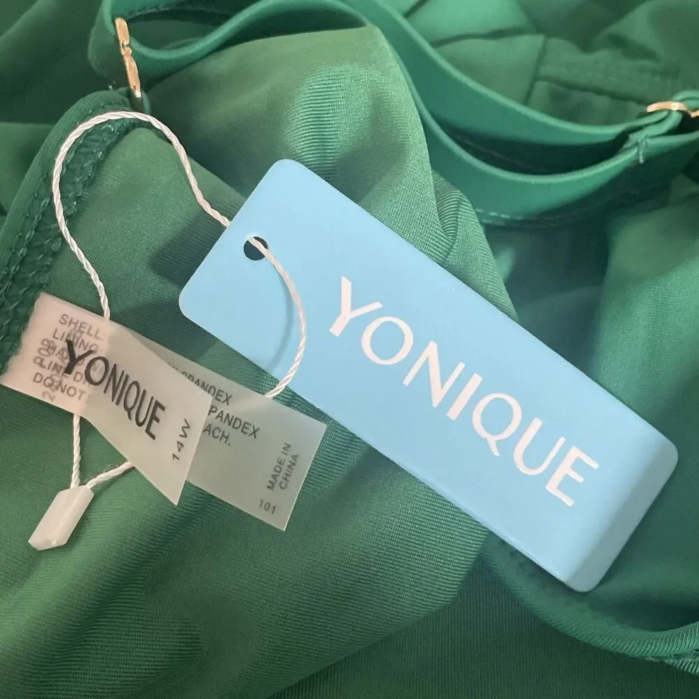 Yonique Tankini Swimsuit Blouson Top Modest Loose Fit Swimwear Green - 14 W NWT - Picture 7 of 10